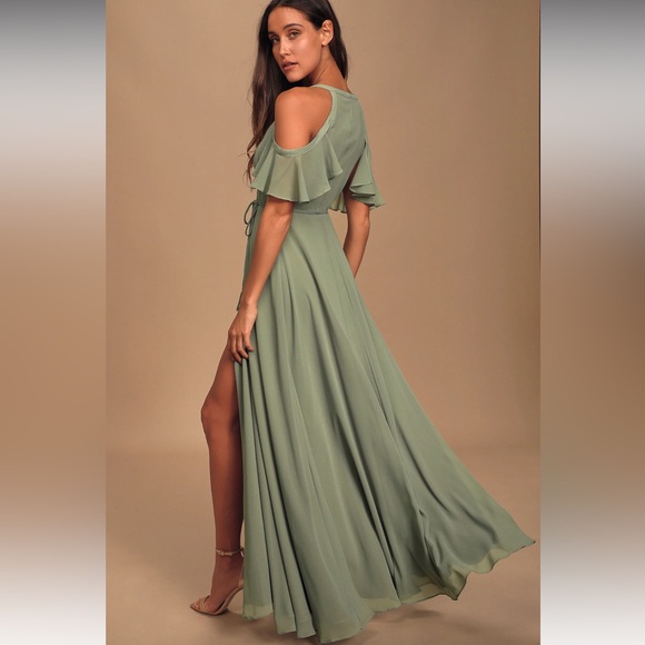 Easy Listening Sage Green Cold-Shoulder Wrap Maxi Dress - Picture 5 of 7